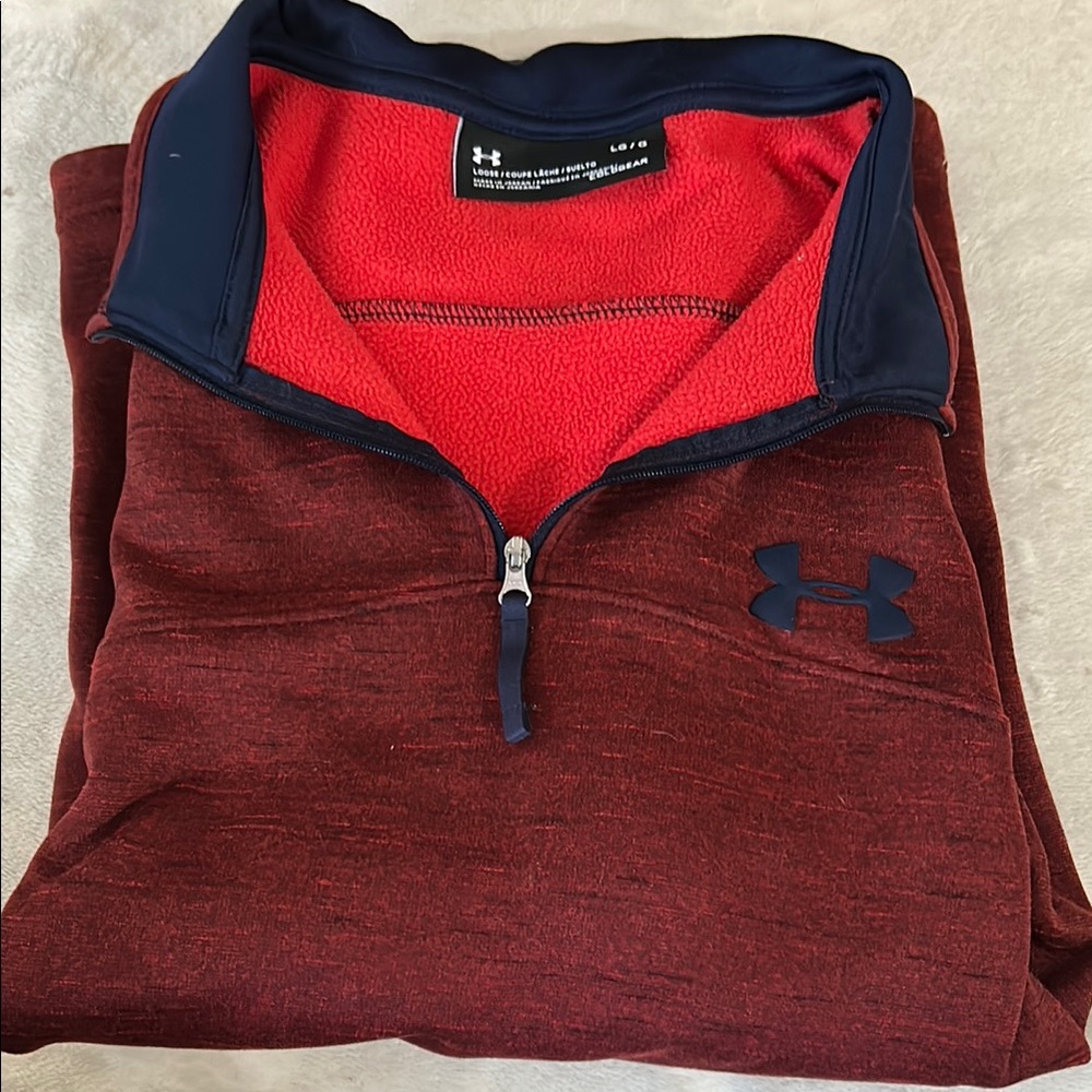 Under Armour Red and Blue Quarter-Zip Pullover Mens Large